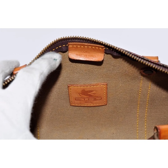 ETRO Paisley Mini Boston Bag PVC Leather Wine Red Brown Used Authentic EUC - Picture 11 of 12